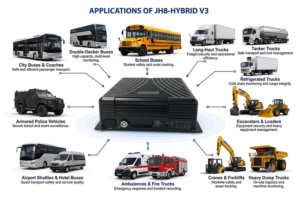 AI Mobile NVR JH8-HYBRID V3 Applications diagram